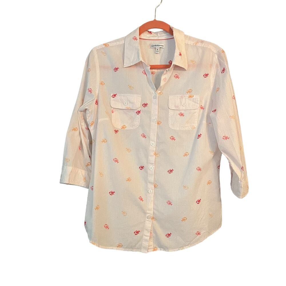 Croft & Barrow Lobster Shirt Cotton Button Down Size M Nautical Beachy Coastal